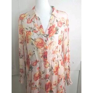 Stella & Julie Pink Sheer Long Floral Dress Size 12 Women's CottageCore Spring